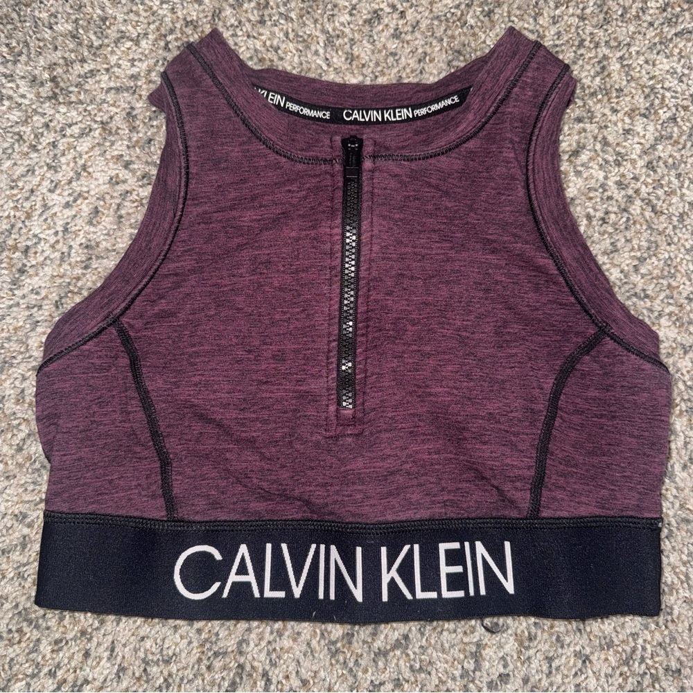 Calvin Klein Plum Heather Zip-Front Performance Crop Top